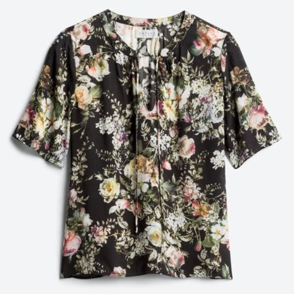 NWOT VELVET BY GRAHAM & SPENCER Olga Split Neck Top Sz S